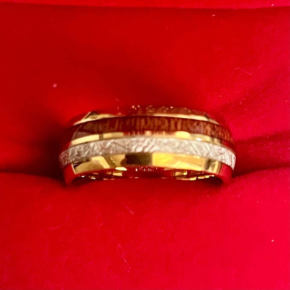 Tungsten Carbide Band Koa Wood Meteorite Gold Ring Size 9